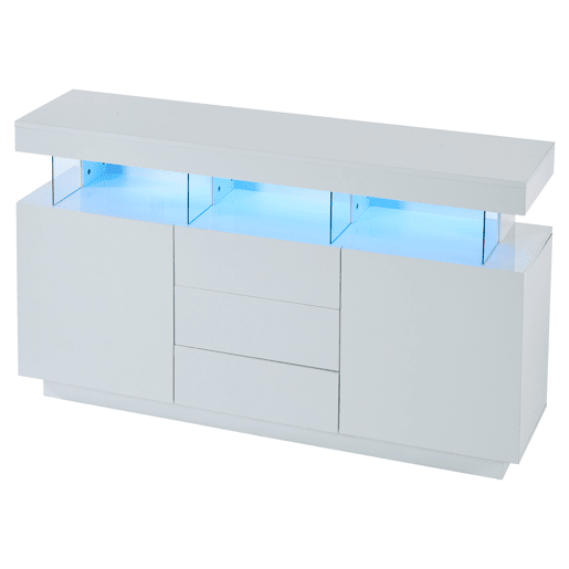 Aparador moderno 140x35x80 cm - Aparador de alto brilho, barra de café, acrílico com luz LED multicolorida - Branco