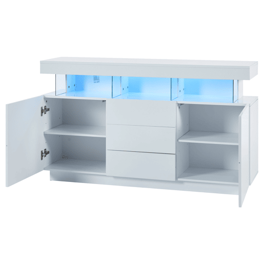 Aparador moderno 140x35x80 cm - Aparador de alto brilho, barra de café, acrílico com luz LED multicolorida - Branco
