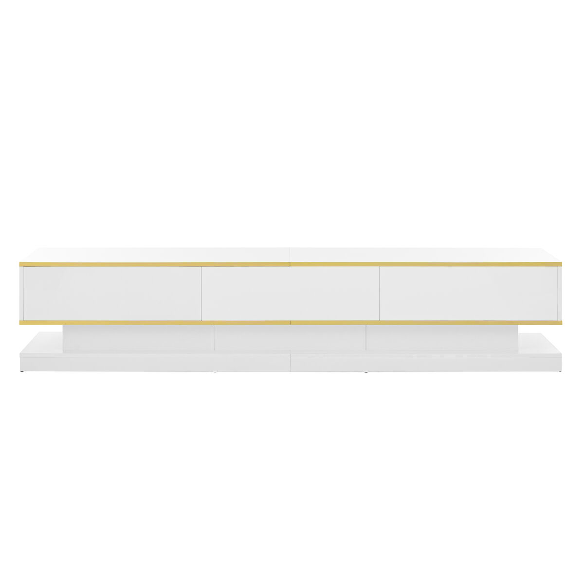 mueble tv 200x40x40 cm - lowboard con 3 cajones - blanco calido con borde dorado