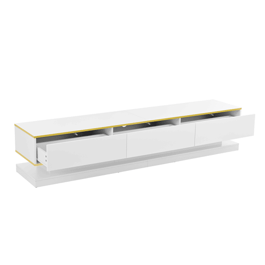 Móvel de TV 200x40x40 cm - Lowboard com 3 gavetas - Branco quente com borda dourada