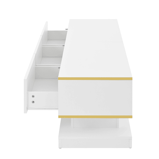 Móvel de TV 200x40x40 cm - Lowboard com 3 gavetas - Branco quente com borda dourada
