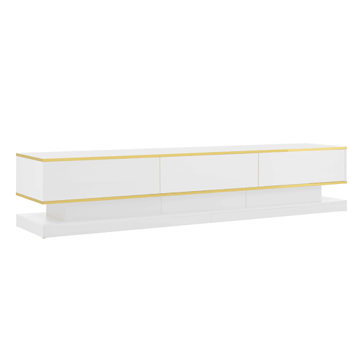 Móvel de TV 200x40x40 cm - Lowboard com 3 gavetas - Branco quente com borda dourada