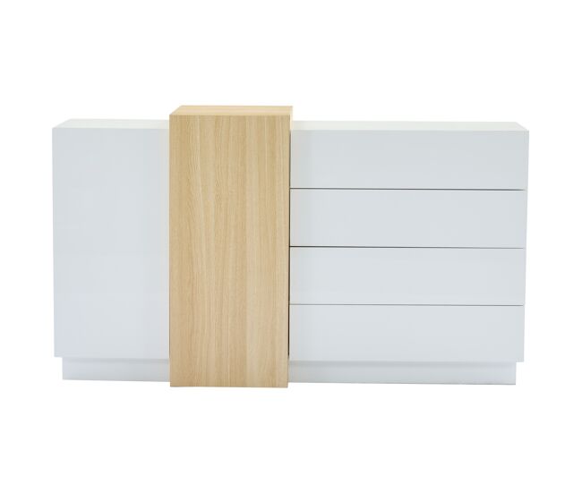 Aparador blanco alto brillo - armario moderno de comedor con almacenamiento - color madera