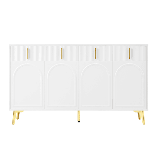 Aparador 140x37,8x82 cm - 4 portas, 4 gavetas, com laminado removível e pés dourados - Branco