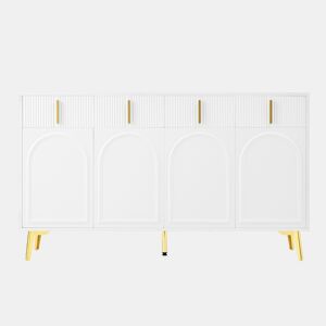 Aparador 140x37,8x82 cm - 4 portas, 4 gavetas, com laminado removível e pés dourados - Branco