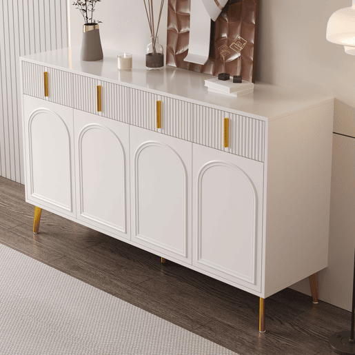 Aparador 140x37,8x82 cm - 4 portas, 4 gavetas, com laminado removível e pés dourados - Branco