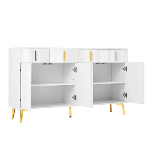 Aparador 140x37,8x82 cm - 4 portas, 4 gavetas, com laminado removível e pés dourados - Branco