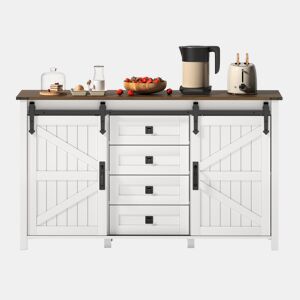 Aparador 137 cm - com portas de correr e 4 gavetas, estilo vintage, móvel de arrumação - branco