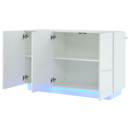 Aparador 120x40x75 cm - Aberto e fechado, com luz LED na base - Branco