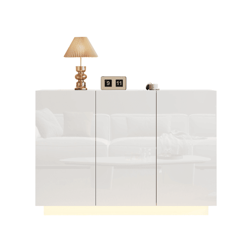Aparador 120x40x75 cm - Aberto e fechado, com luz LED na base - Branco