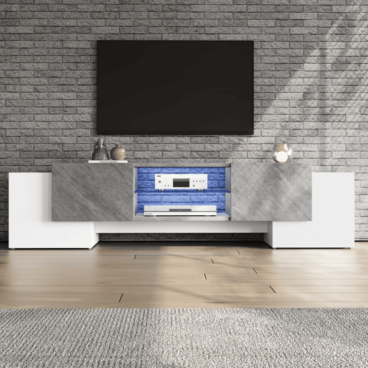 Móvel para TV 180x40x46,5 cm - TV Schrank com Bluetooth-LED, Lowboard para televisores de 606570 polegadas - Branco e cinzento Móvel para TV 180x40x46,5 cm - TV Schrank com Bluetooth-LED, Lowboard para televisores de 606570 polegadas - Branco e cinzento