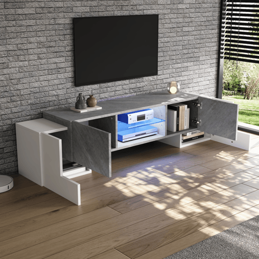 Móvel para TV 180x40x46,5 cm - TV Schrank com Bluetooth-LED, Lowboard para televisores de 606570 polegadas - Branco e cinzento Móvel para TV 180x40x46,5 cm - TV Schrank com Bluetooth-LED, Lowboard para televisores de 606570 polegadas - Branco e cinzento