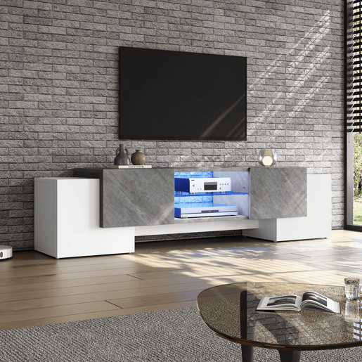 Móvel para TV 180x40x46,5 cm - TV Schrank com Bluetooth-LED, Lowboard para televisores de 606570 polegadas - Branco e cinzento Móvel para TV 180x40x46,5 cm - TV Schrank com Bluetooth-LED, Lowboard para televisores de 606570 polegadas - Branco e cinzento