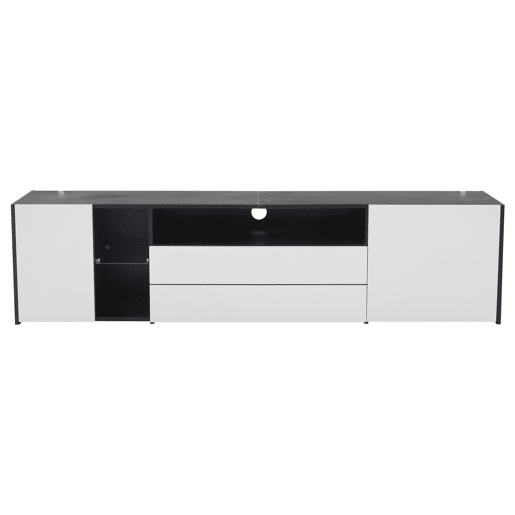 Móvel de TV 180x40x45 cm - TV Lowboard com LED, 2 gavetas e 2 armários - Branco e Preto