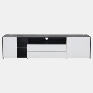 Móvel de TV 180x40x45 cm - TV Lowboard com LED, 2 gavetas e 2 armários - Branco e Preto