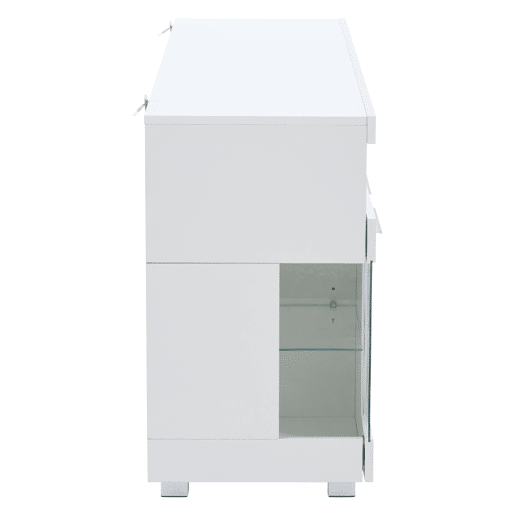 Mesa auxiliar 140x40x70cm - Aparador brilhante com luzes LED, 3 compartimentos, vidro temperado - Branco