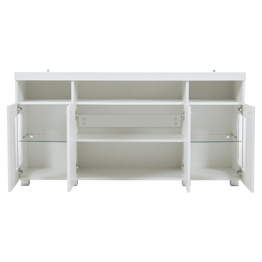 Mesa auxiliar 140x40x70cm - Aparador brilhante com luzes LED, 3 compartimentos, vidro temperado - Branco