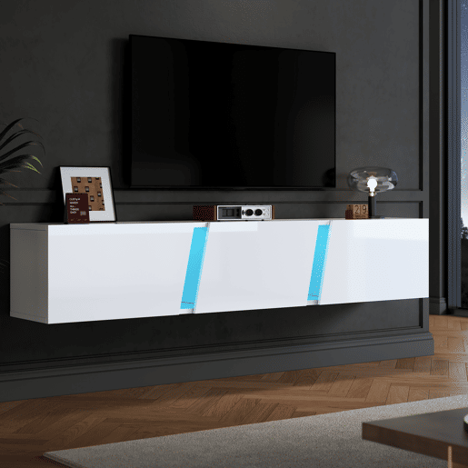 Móvel de TV 180x35x30 cm - Lowboard com LED - Branco