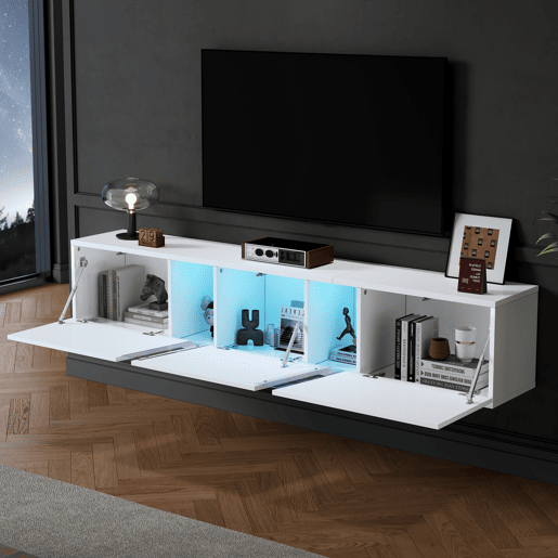 Móvel de TV 180x35x30 cm - Lowboard com LED - Branco