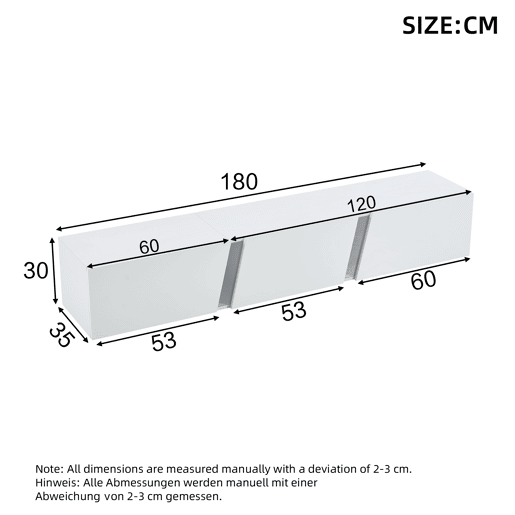 Móvel de TV 180x35x30 cm - Lowboard com LED - Branco