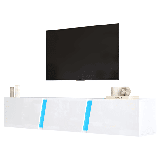 Móvel de TV 180x35x30 cm - Lowboard com LED - Branco