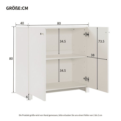 Aparador 80x40x80 cm - com 2 portas, móvel independente - creme-branco