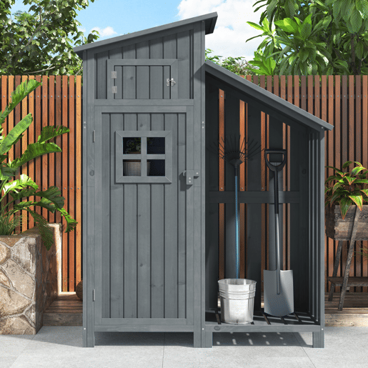 Casinha de jardim 124x46x174 cm - Para jardins pequenos - Cinza