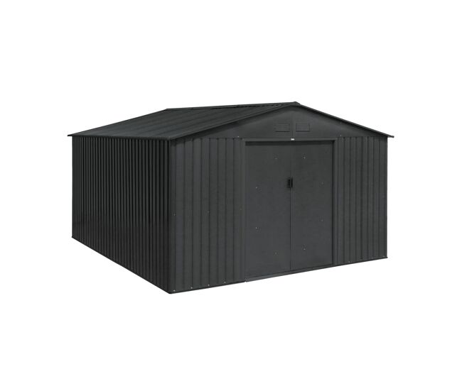 Caseta de jardín de metal con kit de anclaje, 12.99m², boulonnais, antracita, 341x386x211 cm