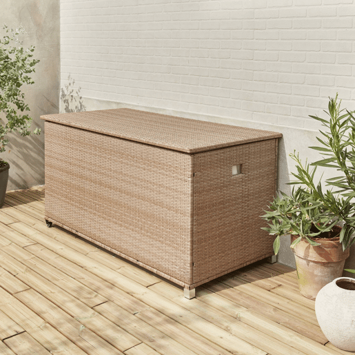 Baú de jardim com armazenamento de resina trançada, 790L, 170x82cm, Cassapanca, Beige, 162x82x153 cm