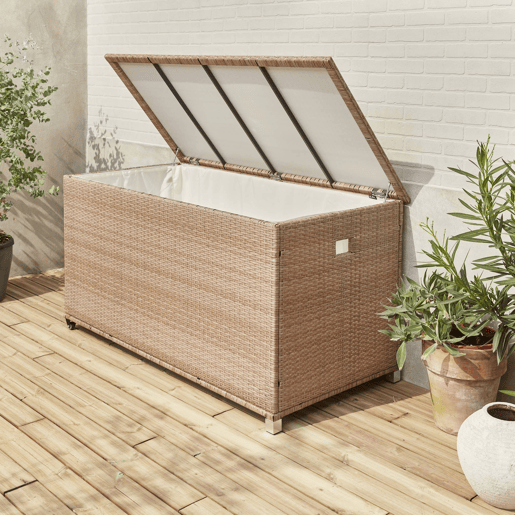 Baú de jardim com armazenamento de resina trançada, 790L, 170x82cm, Cassapanca, Beige, 162x82x153 cm
