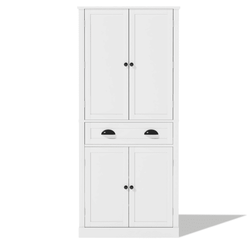 Armário de arrumação 182 cm - 4 portas, 1 gaveta, 2 portas com prateleiras, 6 compartimentos, 4 prateleiras ajustáveis - Branco