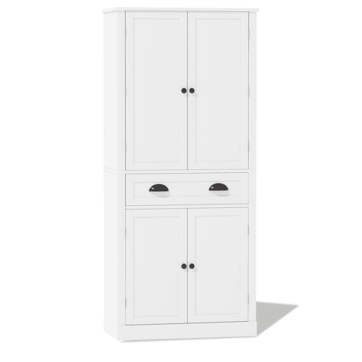 Armário de arrumação 182 cm - 4 portas, 1 gaveta, 2 portas com prateleiras, 6 compartimentos, 4 prateleiras ajustáveis - Branco