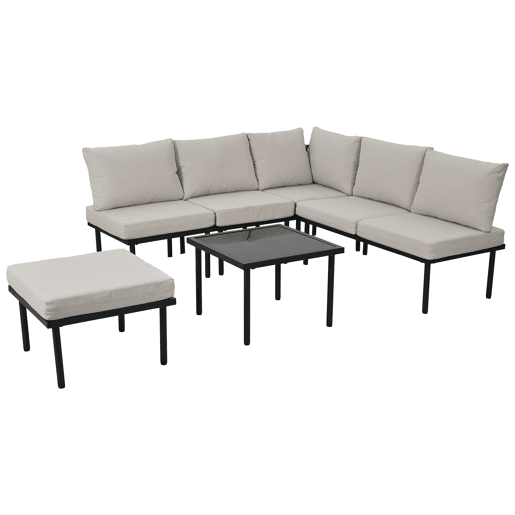 Conjunto de cadeiras de jardim 6 peças - Estrutura em ferro galvanizado, almofadas incluídas, corda trançada bege - Bege
