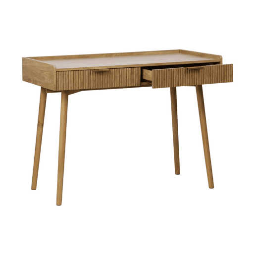Mesa efeito madeira de mangueira com sulcos 2 gavetas, Celian, Manguier, 110x55x79.5 cm