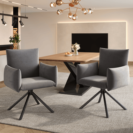 Cadeira de jantar 2er Set - Cadeira giratória 360° com apoio lombar - Cinza