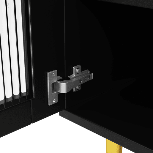 Armário de sala de jantar 145x39x171 cm - portas de vidro perfurado, prateleira para copos de vinho, armazenamento em várias camadas - preto com detalhes dourados