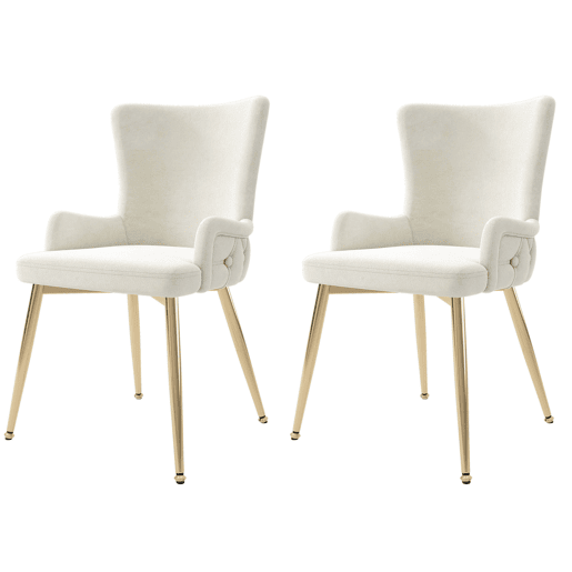 Cadeira de jantar em veludo 2er Set - luxuosa poltrona para sala de estar e quarto com pernas metálicas douradas - Bege