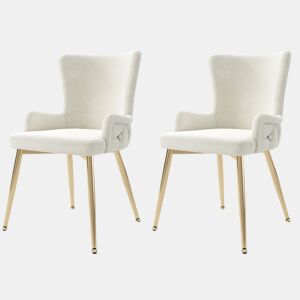 Cadeira de jantar em veludo 2er Set - luxuosa poltrona para sala de estar e quarto com pernas metálicas douradas - Bege