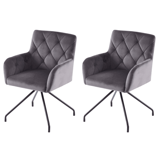 Conjunto de 2 cadeiras de jantar - Cadeira de sala moderna com apoio lombar, 4 pernas metálicas, design em losangos - Cinza