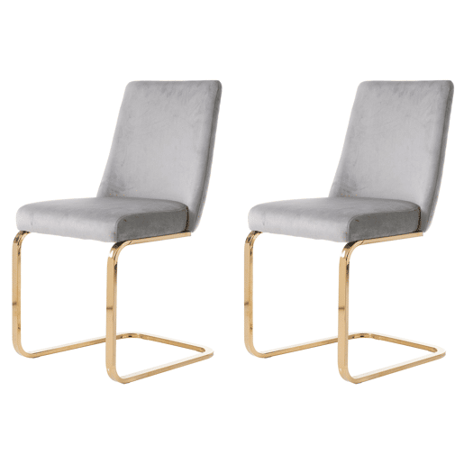 Cadeira de jantar Samt 2 unidades - Design com encosto em diamante, pernas metálicas douradas - Cinza