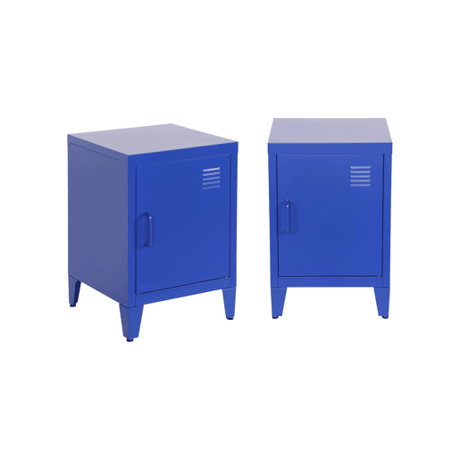 Mesa de cabeceira industrial 1 porta, set de 2, Soho, Azul, 38x38x57 cm