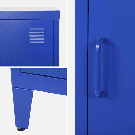 Mesa de cabeceira industrial 1 porta, set de 2, Soho, Azul, 38x38x57 cm