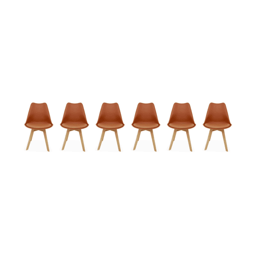 Cadeiras escandinava com pernas de madeira, set de 6, Nils, Terracota, 47x55x81 cm