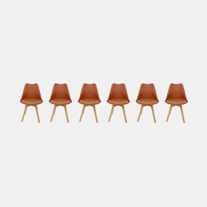 Cadeiras escandinava com pernas de madeira, set de 6, Nils, Terracota, 47x55x81 cm