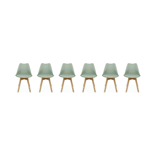 Cadeiras escandinava com pernas de madeira, set de 6, Nils, Verde celadon, 47x55x81 cm