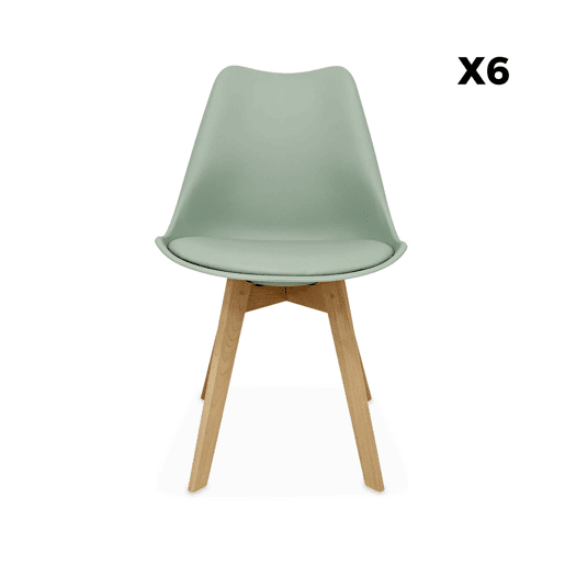 Cadeiras escandinava com pernas de madeira, set de 6, Nils, Verde celadon, 47x55x81 cm