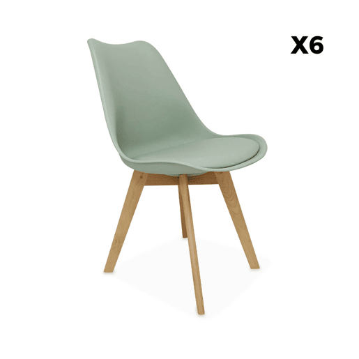 Cadeiras escandinava com pernas de madeira, set de 6, Nils, Verde celadon, 47x55x81 cm