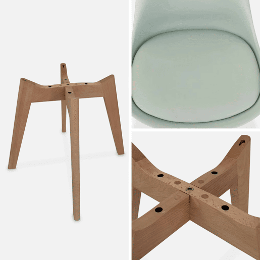 Cadeiras escandinava com pernas de madeira, set de 6, Nils, Verde celadon, 47x55x81 cm