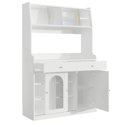 Armário de cozinha 120x40x180 cm - com prateleiras ajustáveis, 2 gavetas, iluminação LED com cores variáveis - Branco