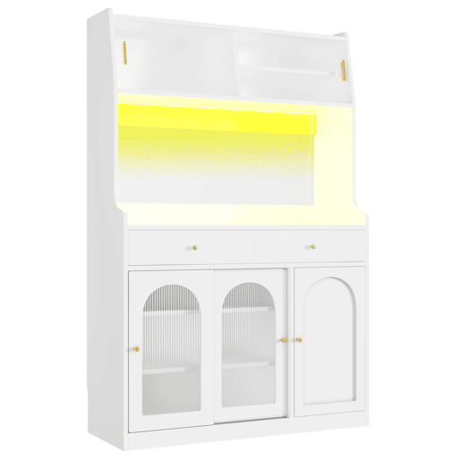 Armário de cozinha 120x40x180 cm - com prateleiras ajustáveis, 2 gavetas, iluminação LED com cores variáveis - Branco
